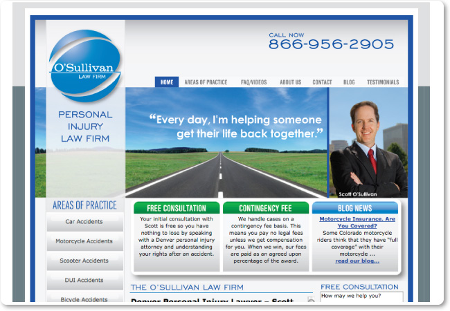 Custom website design for the O'Sullivan Law Firm